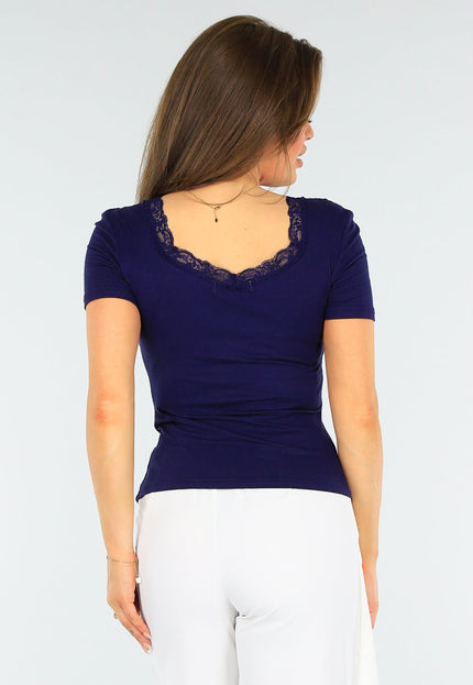 SALESELECTIE Navy T-shirt met Kanten Randje
