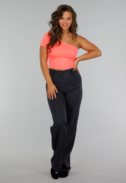 SALESELECTIE Neon Coral One Shoulder Top