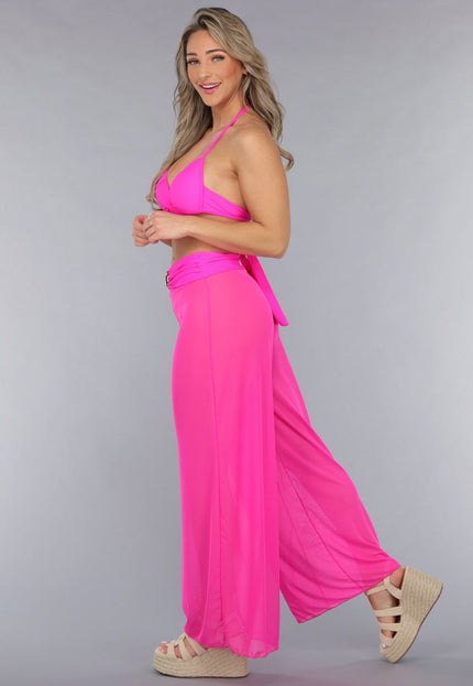 SALESELECTIE Neon Roze Wide Leg Cover-Up Broek