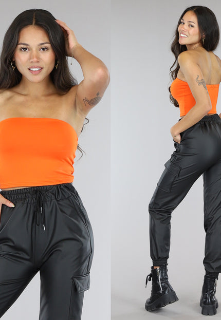 SALESELECTIE Oranje Elastische Strapless Bandeau Top