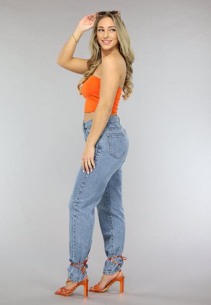 SALESELECTIE Oranje Elastische Strapless Bandeau Top