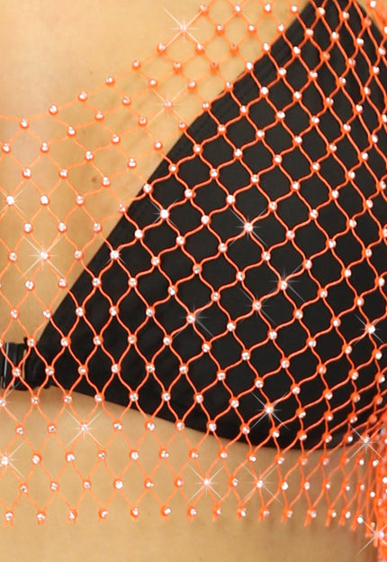 SALESELECTIE Oranje Fishnet Topje met Strass