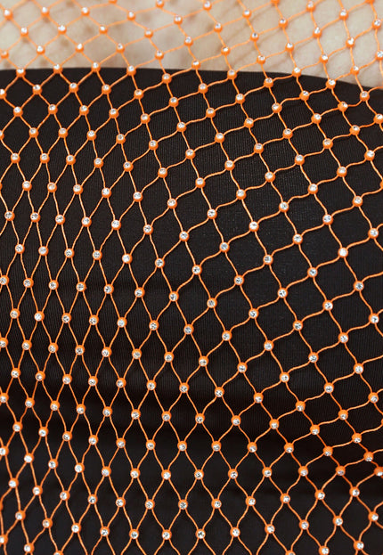 SALESELECTIE Oranje Glitter Fishnet Crop Top