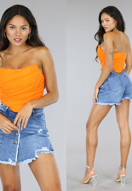 SALESELECTIE Oranje Mesh Korset Top