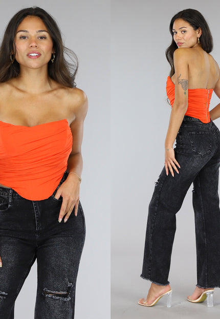SALESELECTIE Oranje Mesh Korset Top