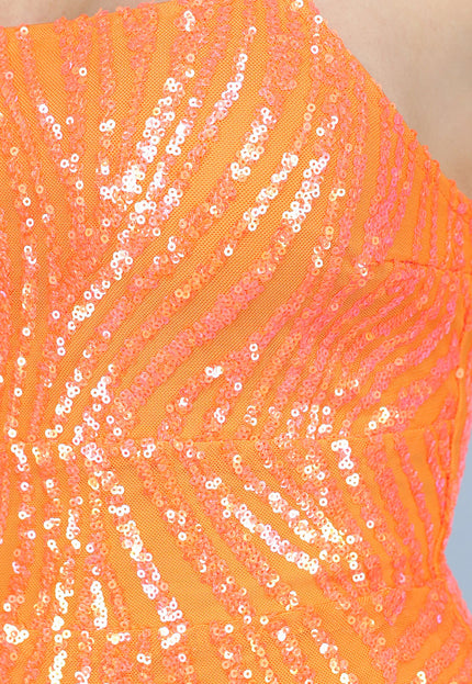 SALESELECTIE Oranje Pailletten Bodycon Jurk met Veterdetail