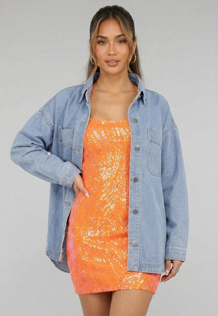 SALESELECTIE Oranje Pailletten Bodycon Jurk met Veterdetail