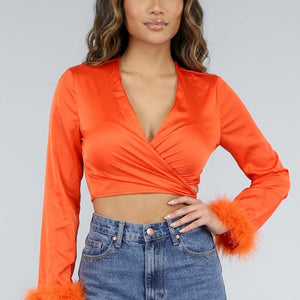 SALESELECTIE Oranje Satin Crop Top