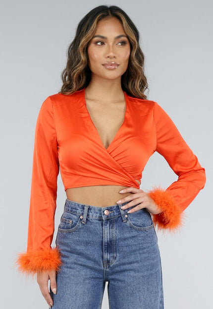 SALESELECTIE Oranje Satin Crop Top
