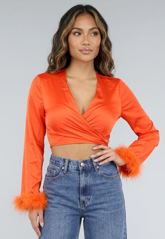 SALESELECTIE Oranje Satin Crop Top