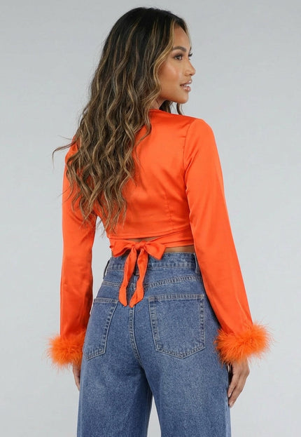 SALESELECTIE Oranje Satin Crop Top