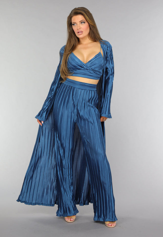 SALESELECTIE Petrol Plissé 3 Piece met Lang Vest