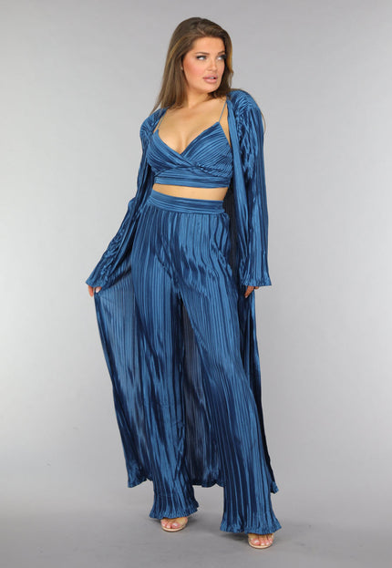 SALESELECTIE Petrol Plissé 3 Piece met Lang Vest