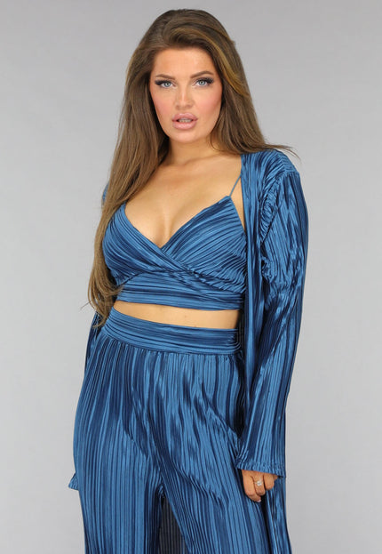 SALESELECTIE Petrol Plissé 3 Piece met Lang Vest