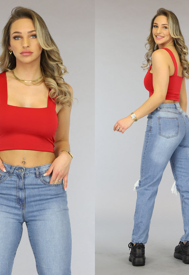 SALESELECTIE Rode Crop Top met Vierkante Hals