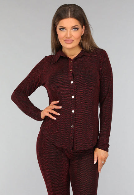 SALESELECTIE Rode Glitter Blouse met Zigzag Patroon