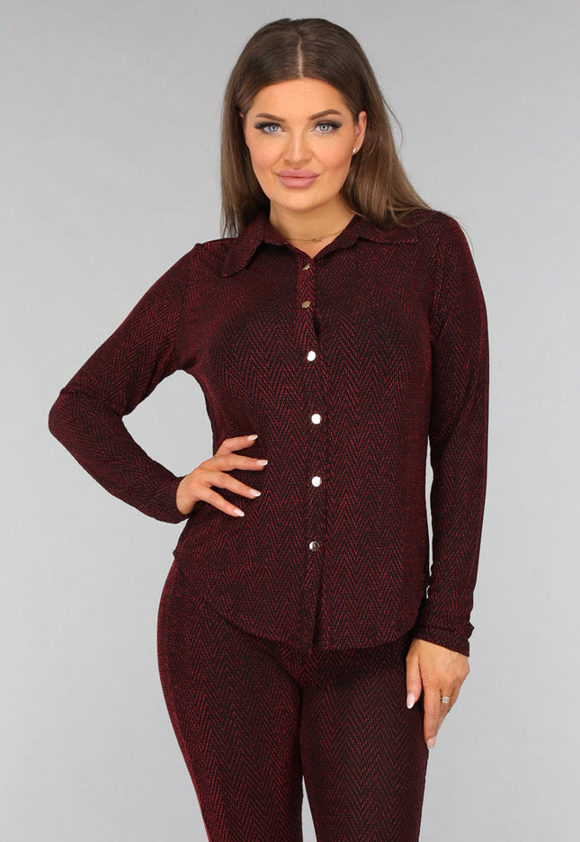 SALESELECTIE Rode Glitter Blouse met Zigzag Patroon
