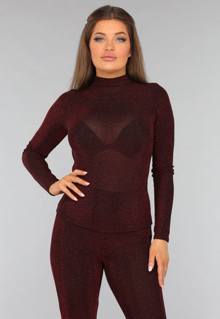 SALESELECTIE Rode Longsleeve Top met Zigzag Patroon