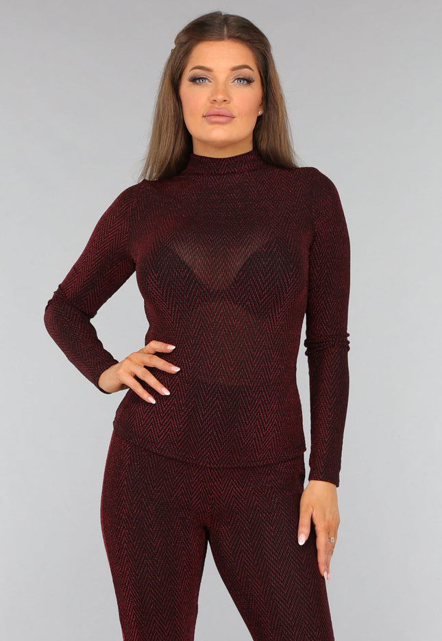SALESELECTIE Rode Longsleeve Top met Zigzag Patroon