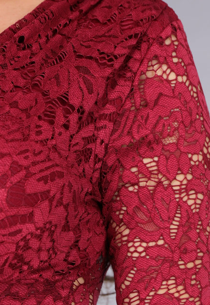 SALESELECTIE Rode Padded Lace Bodysuit met Lange Mouwen