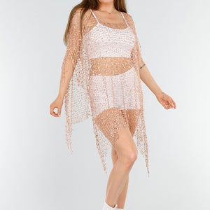 SALESELECTIE Rosé Gouden Fishnet Cover-Up