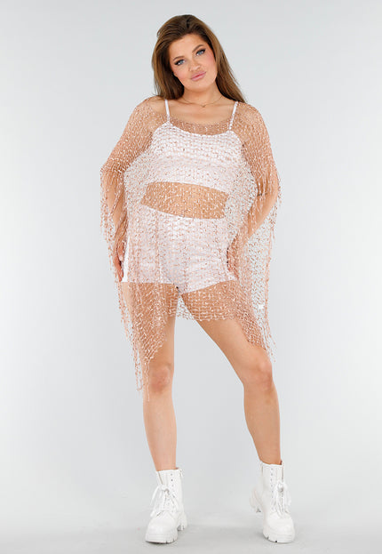 SALESELECTIE Rosé Gouden Fishnet Cover-Up