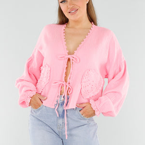 SALESELECTIE Roze Blouse met Hartvormige Zakken