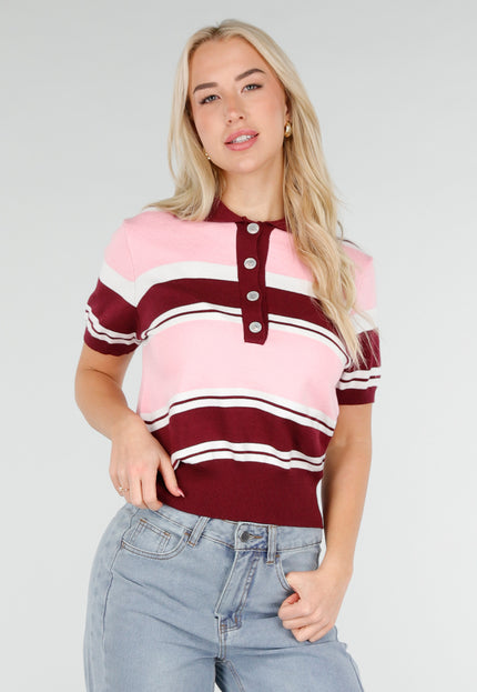 SALESELECTIE Roze en Bordeaux Gestreepte Polo Top