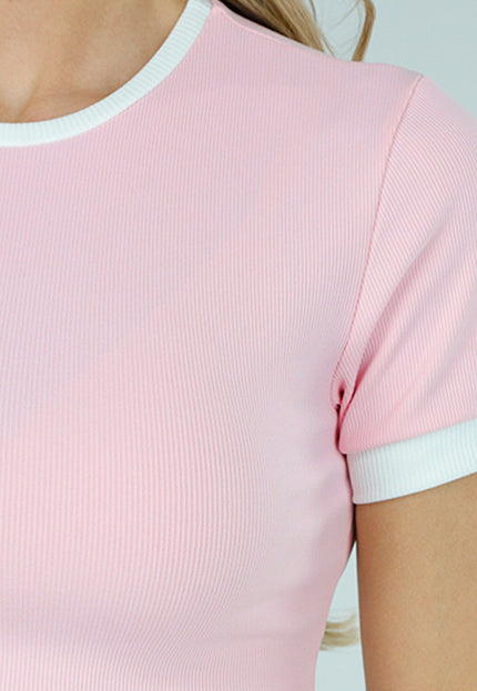 SALESELECTIE Roze Geribde Two Piece set met Colorblocking