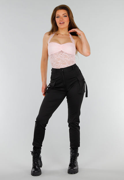 SALESELECTIE Roze Kanten Stretch Haltertop