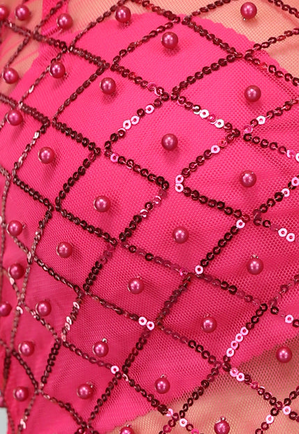 SALESELECTIE Roze Mesh Parel Top met Korte Mouwen