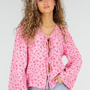 SALESELECTIE Roze Top met Bloemen en Strik