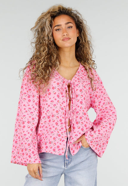 SALESELECTIE Roze Top met Bloemen en Strik