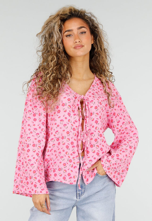 SALESELECTIE Roze Top met Bloemen en Strik