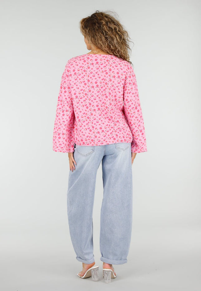 SALESELECTIE Roze Top met Bloemen en Strik