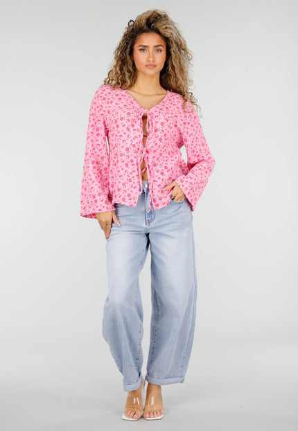 SALESELECTIE Roze Top met Bloemen en Strik