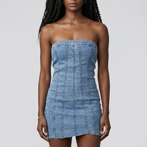 SALESELECTIE Strapless Denim Jurkje