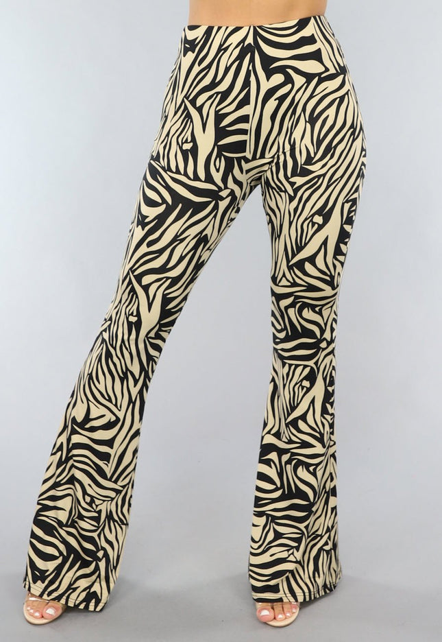 SALESELECTIE Tall Elastische Beige Zebra Broek met Wijduitlopende Pijpen