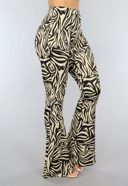 SALESELECTIE Tall Elastische Beige Zebra Broek met Wijduitlopende Pijpen