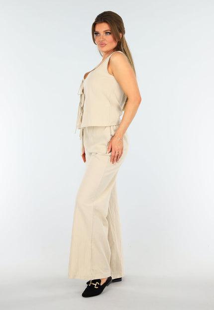 SALESELECTIE Two Piece Beige Set met Strik Detail