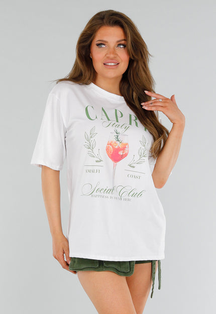 SALESELECTIE Wit Katoenen Oversized T-shirt met Cocktail Print