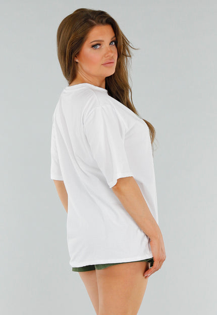 SALESELECTIE Wit Katoenen Oversized T-shirt met Cocktail Print