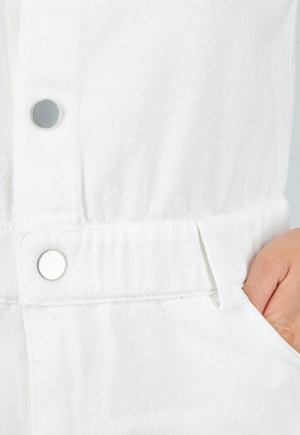 SALESELECTIE Witte Distressed Stretch Denim Playsuit
