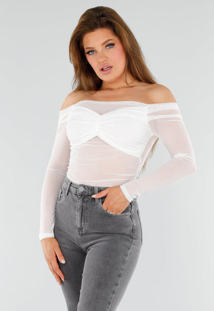 SALESELECTIE Witte Off-Shoulder Mesh Top