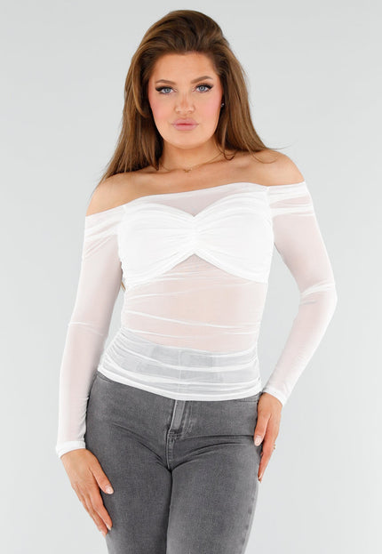 SALESELECTIE Witte Off-Shoulder Mesh Top