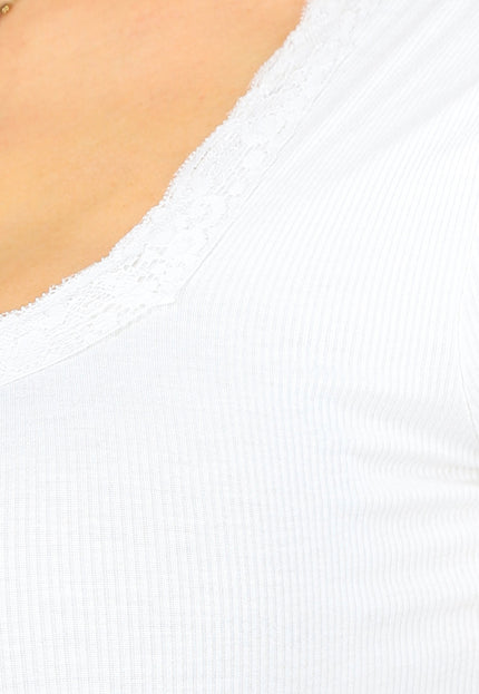SALESELECTIE Witte Ribstof T-shirt met Kanten Randje