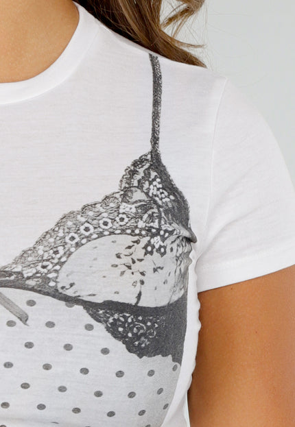 SALESELECTIE Witte Stretch Croptop met Korsetprint