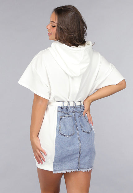 SALESELECTIE Witte T Shirt Jurk met Denim Rok Ontwerp