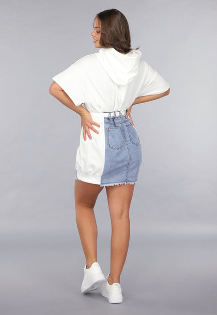 SALESELECTIE Witte T Shirt Jurk met Denim Rok Ontwerp