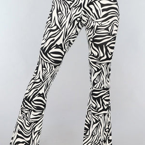 SALESELECTIE Witte Zebraprint Tall Flair Broek met Elastische Taille
